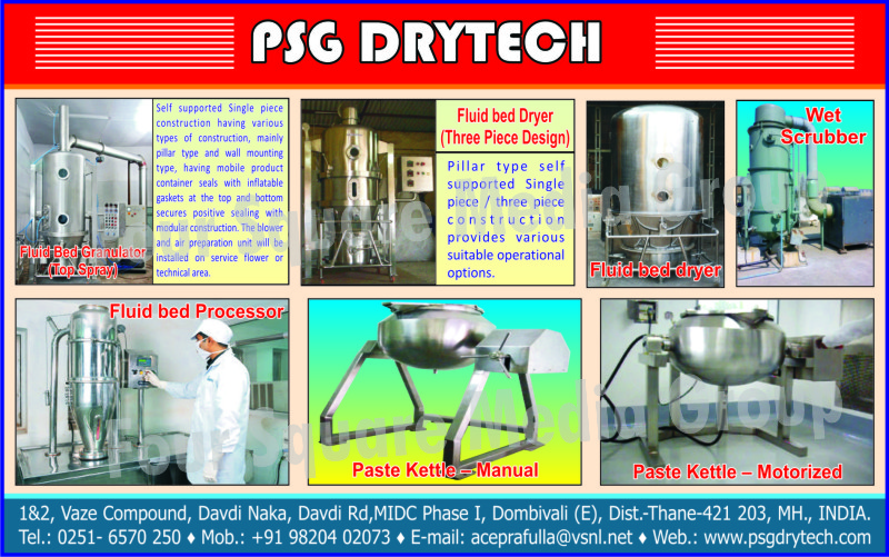 Fluid Bed Dryer, Fluid Bed Processor, Paste Kettle, Wet Scrubber, Fluid Bed Granulator