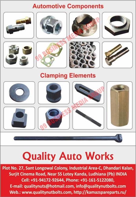 Automotive Castle Nuts, Automotive Slotted Nuts, Automotive High Nuts, Automotive Center Bolts, Automotive Axle Studs, Automotive Axle Stud Cone Sleeves, Automotive J Hooks, Automotive J Bolts, Automotive Pipe Fittings, Automotive Twist Locks, U Bolts, L Bolts, Clamping Elements, Fixture Hex Nuts, Extension Fixture Hex Nuts, Plain Washers, T Nut Studs, T Nuts, T Bolts, Strap Clamps, Collar Nuts, Automotive Components, Clamping Elements