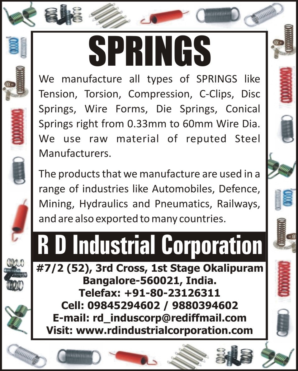 Springs, Tension Springs, Torsion Springs, Compression Springs, C Clip Springs, Disc Springs, Wire Form Springs, Die Springs, Conical Springs