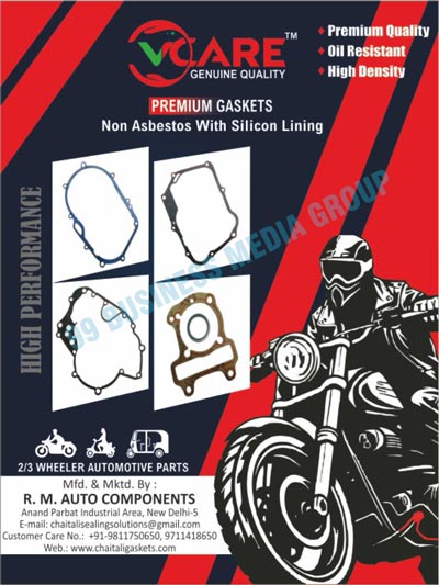 Automotive Gaskets, Two Wheeler Gaskets, Three Wheeler Gaskets, Clutch Gaskets, Chamber Gaskets, Magnet Gaskets, Head Gaskets, Steel Silencer Gaskets, Copper Silencer Gaskets, Cylinder Gaskets, O Rings, Head Seal Covers, Gasket Kits, Two Wheeler O Rings, Two Wheeler Head Seal Covers, Three Wheeler Gaskets, Three Wheeler O Rings, Three Wheeler Head Seal Covers, Brake Shoes, Clutch Shoes, Cup Cones, Pressure Plates, Rubber Parts, Air Filters, Miscellaneous Items, Shine Air Filters, Super Splendor Air Filters