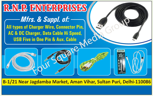 Charger Wires, Connector Pins, AC Chargers, DC Chargers, Hi Speed Data Cables, USB Five in One Pin, Aux Cables, Five In One Pin USB