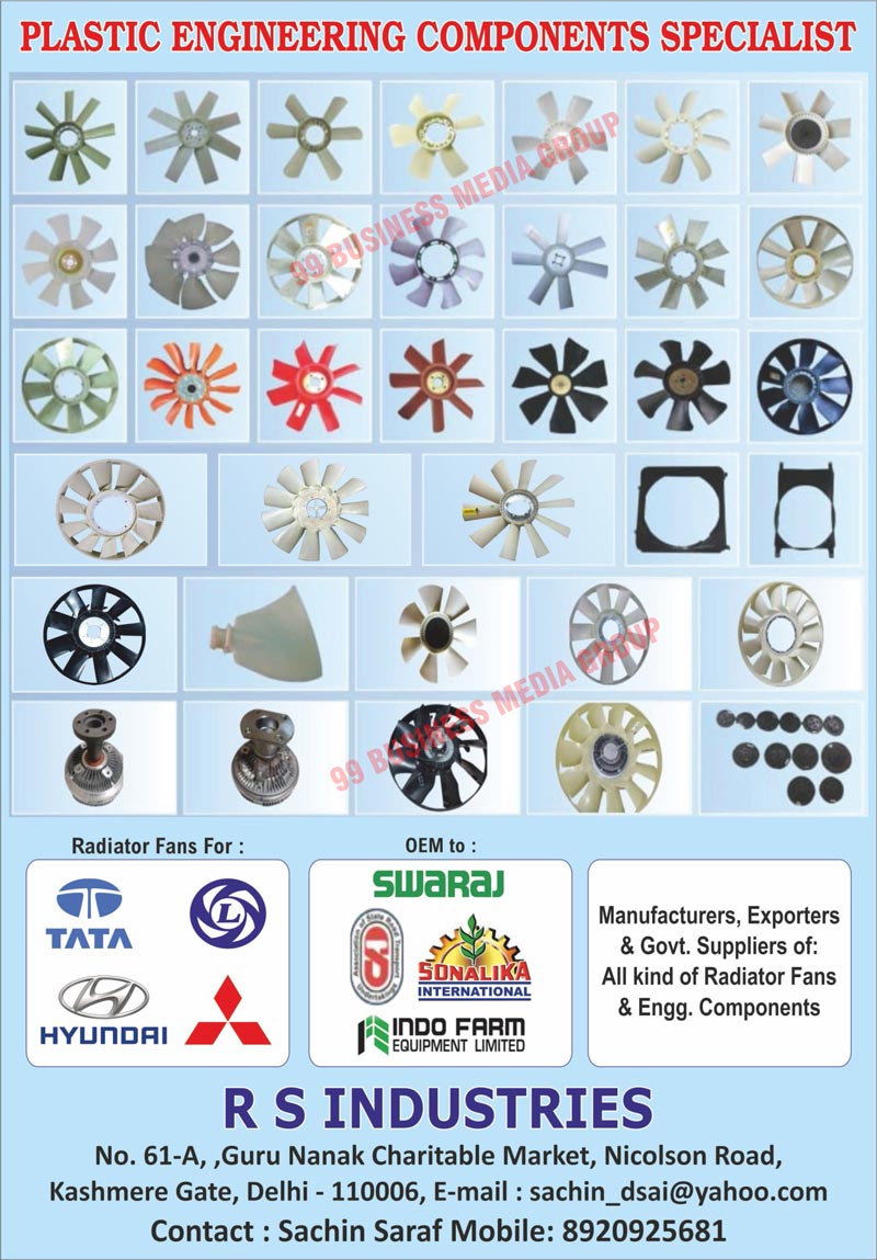 Radiator Fans, Plastic Engineering Components, House Engineering Components, Engineering Components