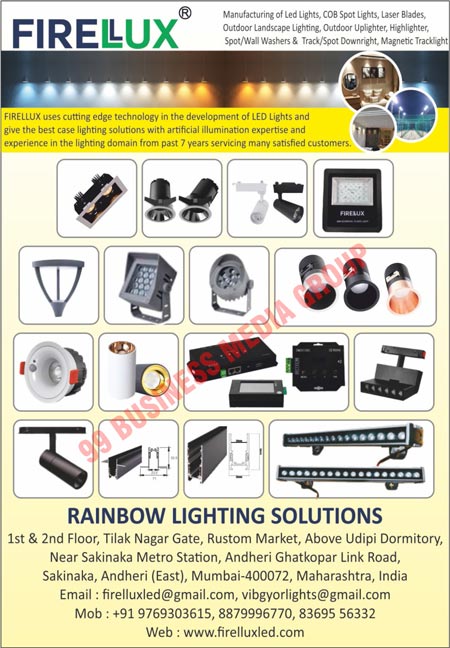 Led Lights, COB Spot Lights, Laser Blades, Outdoor Landscape Lightings, Outdoor Uplighters, Highlighters, Spot Washers, Wall Washers, Track Downlights, Spot Downlights, Magnetic Tracklights