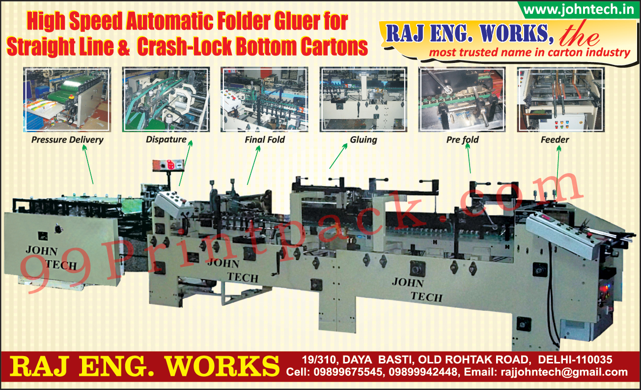 Straight Line Folder Gluer, Crash Lock Bottom Cartons Gluer,Folder Gluer, Lock Button Cartons, Cartons Making Machine