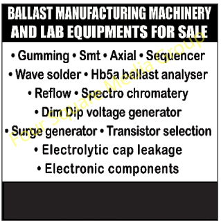 Ballast, Lab Equipments, Ballast Manufacturing Machine, Lab Equipment, Gumming, Smt, Axial, Sequencer, Wave Solder, Ballast Analyser, Reflow, Spectro Chromatery, Dim Dip Voltage Generator, Surge Generator, Transistor Selection, Electrolytic Cap Leakage, Electronic Components