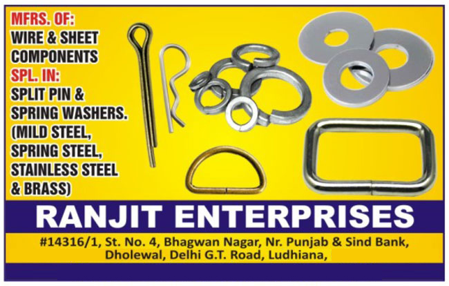 Wire Components, Sheet Components, Split Pins, Spring Washers, Mild Steel Spring Washers, Spring Steel Spring Washers, Stainless Steel Spring Washers, SS Spring Washers, Brass Spring Washers,Stainless Steel Plain Washers, SS Plain Washers, Stainless Steel Cotter Pins, SS Cotter Pins