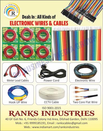 Electronic Wires, Electronic Cables, Meter Lead Cables, Power Cords, CCTV Cables, Hook Up Wires, Two Core Flat Wires