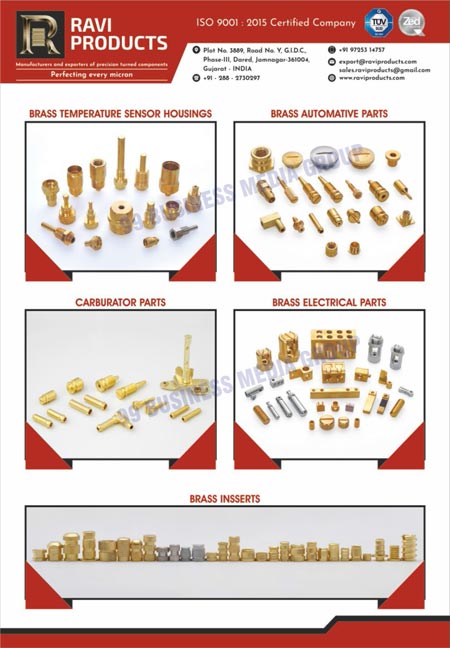 Precision Turned Components, Brass Temperature Sensor Housings, Brass Automotive Parts, Carburator Parts, Brass Electrical Parts, Brass Inserts