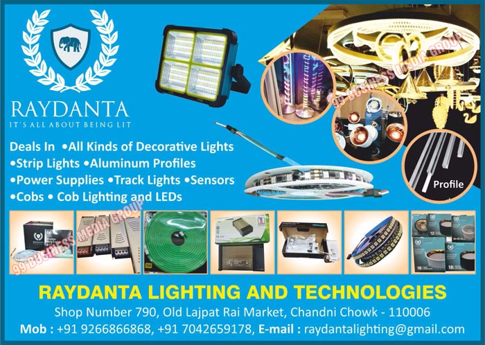 Decorative Lights, Strip Lights, Aluminium Profiles, Power Supplies, Track Lights, Sensors, COBs, COB Lights, LEDs