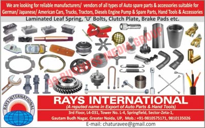 Auto Spare Parts, Auto Spare Accessories, German Car Accessories, Japanese Car Accessories, American Car Accessories, German Truck Accessories, Japanese Truck Accessories, American Truck Accessories, German Tractor Accessories, Japanese Tractor Accessories, American Tractor Accessories, Diesel Engine Pumps, Spare Parts, Hand Tools, Hand Accessories, Laminated Leaf Springs, U Bolts, Clutch Plates, Brake Pads