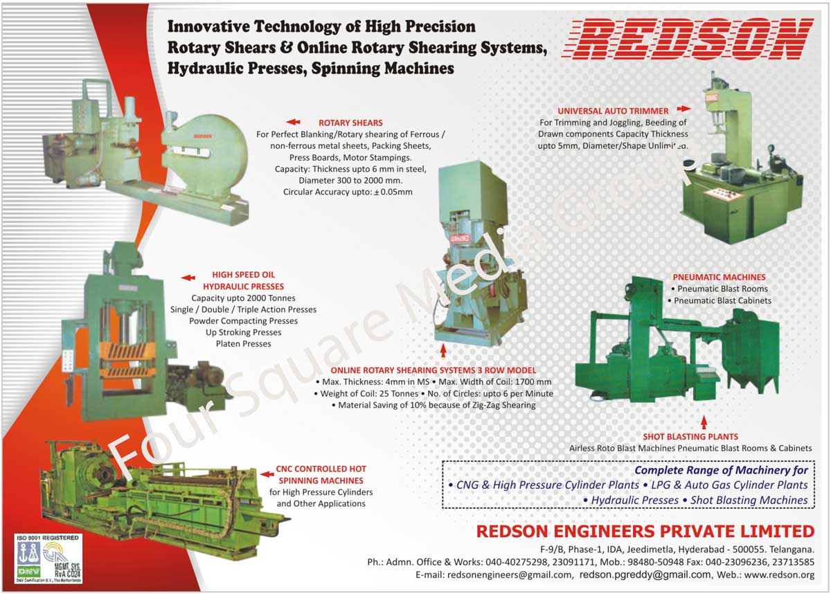 Rotary Shear, Universal Auto Trimmer, Pneumatic Machine, Shot Blasting Plant, CNC Controlled Hot Spinning Machine, Online Rotary Shearing System, Oil Hydraulic Press, Hydraulic Press, Spinning Machine