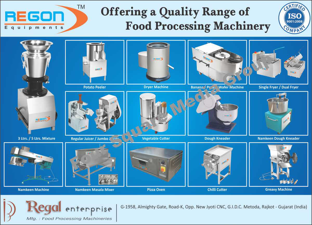 Food Processing Machines, Potato Peeler, Potato Peeling Machines, Dryer Machines, Banana Wafer Machines, Banana Wafer Making Machines, Potato Wafer Machines, Potato Wafer Making Machines, Single Fryers, Dual Fryers, Juicers, Jumbo Juicers, Vegetable Cutters, Dough Kneaders, Namkeen Dough Kneaders, Namkeen Machines, Namkeen Making Machines, Namkeen Masala Mixers, Pizza Ovens, Chilly Cutters, Chilli Cutters, Greavy Machines, Food Mixture Machines, Banana Chips Making Machines, Potato Chips Making Machines