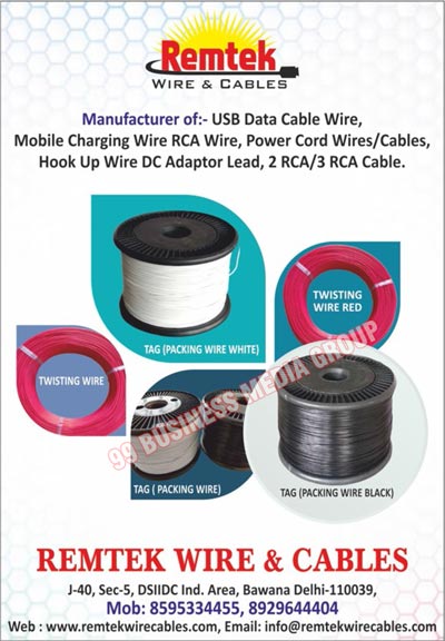 Wires, Cables, USB Data Cable Wires, Mobile Charging Wires, RCA Wires, Power Cord Wires, Power Cord Cables, Hook Up Wire DC Adaptor Leads, 2 RCA Cables, 3 RCA Cables, 3 RCA Wires, 2 Pin Power Cords, 3 Pin Power Cords, Dc Pin Adaptor Leads, Unicef Pin Adaptor Leads, Hook Up Wires, Hookup Red Wires, Twin Parallel Wires, White Tie Wires, 2 Core Flat Round Wires, 3 Core Flat Round Wires