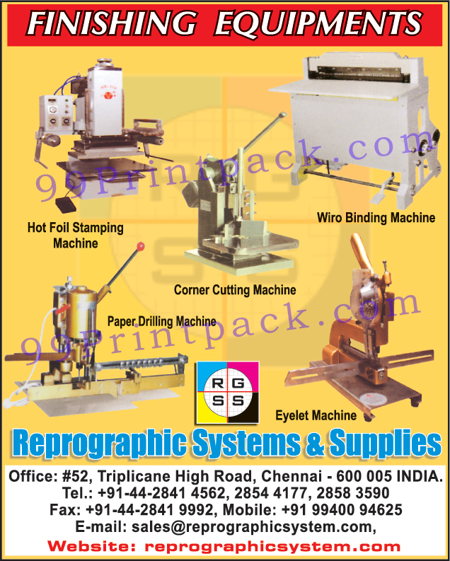 Hot Foil Stamping Machines, Corner Cutting Machines, Eyelet Machine, Wiro Binding Machine, Paper Drilling Machines