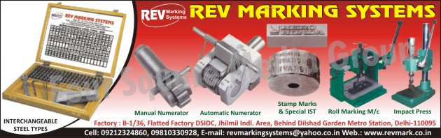 Interchangeable Steel Tapes, Manual Numerator, Automatic Numerator, Roll Marking Machines, Impact Presses