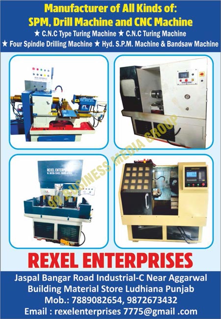 SPM Machines, Drill Machines, CNC Machines, CNC Type Turning Machines, CNC Turning Machines, Four Spindle Drilling Machines, Hydraulic SPM Machines, Bandsaw Machines