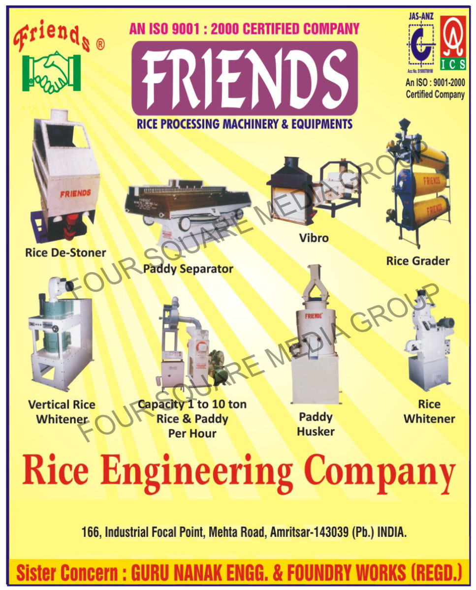 Rice Processing Machinery, Rice Processing Equipments, Rice De Stoner, Paddy Separators, Food Vibro, Rice Grader, Vertical Rice Whitener, Paddy Husker, Rice Whitener