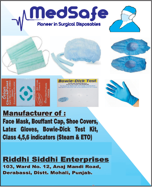 Surgical Disposables, Surgical Disposable Face Mask, Surgical Disposable Bouffant Cap, Surgical Disposable Shoe Covers, Surgical Disposable Latex Gloves, Surgical Disposable Bowie Dick Test Kit, Steam Indicators, ETO Indicators