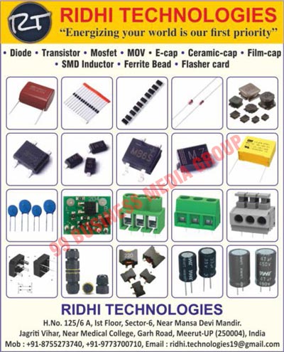 Power Diodes, Power Transistors, MOSFET Transistors, MOSFET Modules, Rectifier Diodes, NPN Transistor, Zener Diode, SMD Inductors, Ferrite Beads, Flasher Cards, Film-Caps, Ceramic-Caps, E-Caps