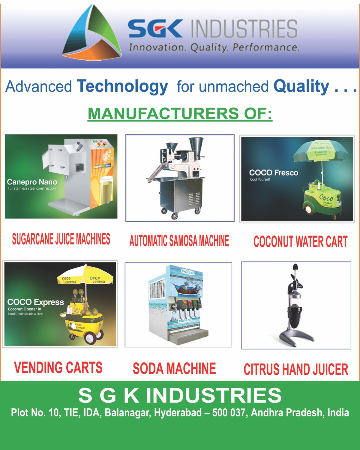 Sugarcane Juice Machines, Automatic Samosa Machines, Coconut Water Cart, Vending Carts, Soda Machines, Citrus Hand Juicer