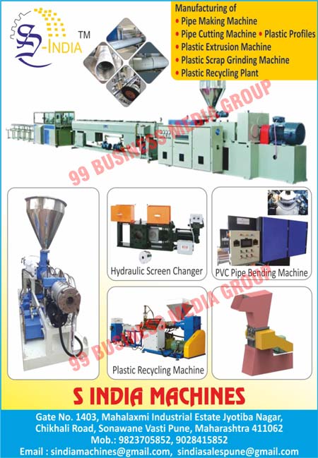 Pipe Making Machines, Pipe Cutting Machines, Plastic Profiles, Plastic Extrusion Machines, Plastic Scrap Grinding Machines, Plastic Recycling Plants, Hydraulic Screen Changers, PVC Pipe Bending Machines