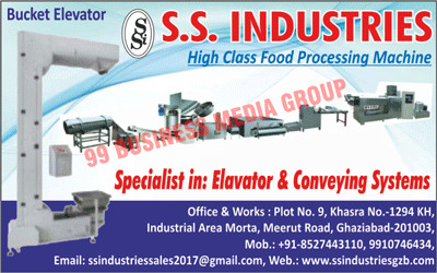 High Class Food Processing Machines, Elevators, Conveying Systems, Bucket Elevators