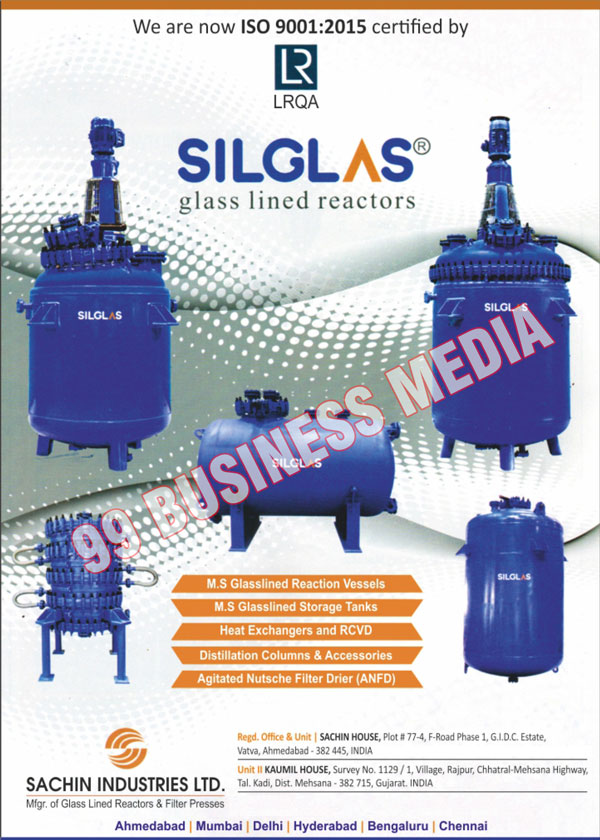 Filter Presses, Filter Plates, M.S Glasslined Reaction Vessels, M.S Glasslined Storage Tanks, Heat Exchangers, RCVSs, Destillation Columns, Accessories, Agitated Nutsche Filter Driers