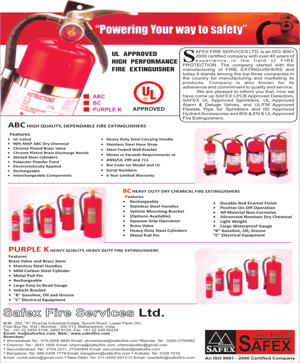 Fire Safety Products, Fire Extinguishers, Smoke Detectors, Sprinklers, Alarm Valves, Deluge Valves, Sprinkler Flexible Pipes, Hydrant Accessories