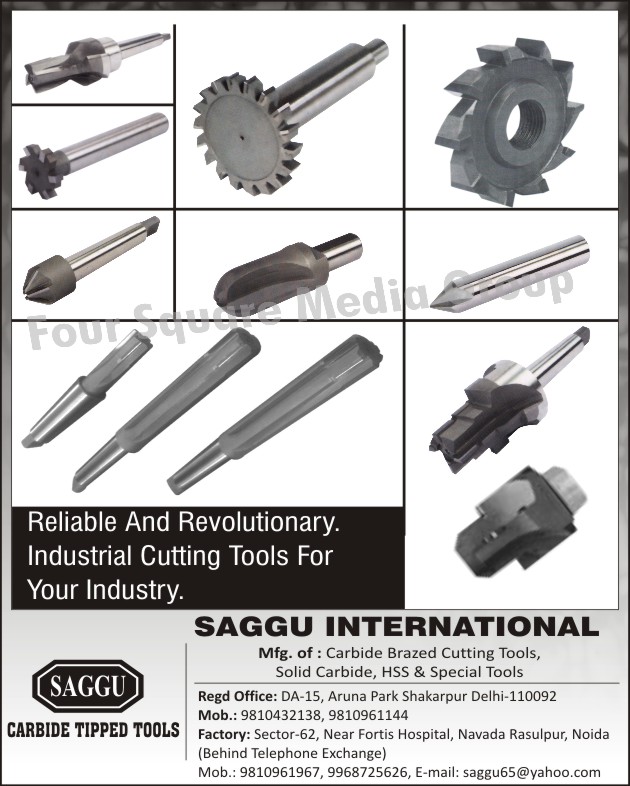 Carbide Tipped Tools, Reamers, Endmills, Woodruff Cutters, HSS Step Drills, Chamfering Tools, T Slot Cutters, Industrial Cutting Tools, Carbide Brazed Cutting Tools, Solid Carbide, HSS Tools