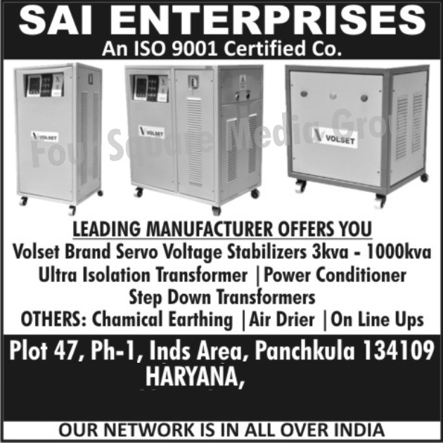 Servo Voltage Stabilizers, Ultra Isolation Transformers, Power Conditioners, Step Down Transformers, Chemical Earthing, Air Drier, On Line Ups