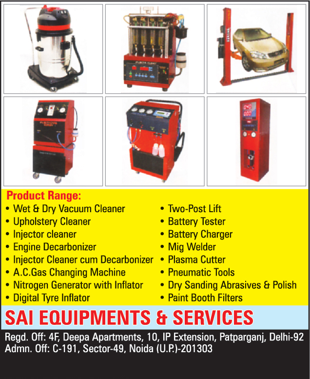 Wet Vacuum Cleaners, Dry Vacuum Cleaners, Upholstery Cleaners, Injector cleaners, Engine De Carbonizers, Injector Cleaner Decarbonizers, AC Gas Changing Machines, Nitrogen Generators, Digital Tyre Inflators, Two Post Lifts, Battery Testers, Battery Chargers, Mig Welders, Plasma Cutters, Pneumatic Tools, Dry Sanding Abrasives, Dry Sanding Polishes, Paint Booth Filters,Car Vacuum Cleaners, Car Cleaners, Automotive Cleaners, Fuel Injector Cleaner, AC Gas Charging Machine, Car Cleaning Kits