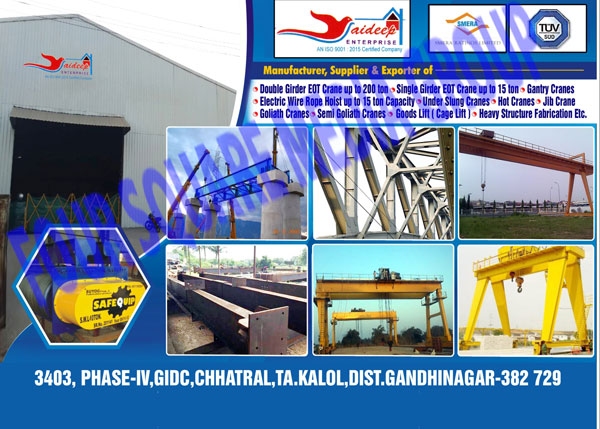 Double Girder EOT Cranes, Single Girder EOT Cranes, Gantry Cranes, Electric Wire Rope Hoists, Under Slung Cranes, Good Lifts, Cage Lifts, Heavy Structure Fabrications