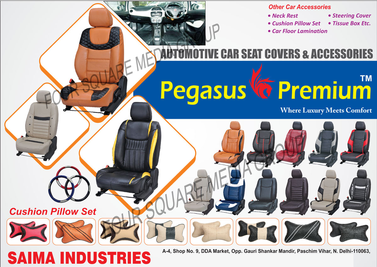 Automotive Accessories, Car Accessories, Car Seat Covers, Neck Rest, Cushion Pillow Sets, Car Floor Laminations, Steering Covers, Tissue Boxes