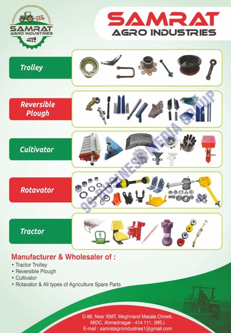 Tractor Trollies, Reversible Ploughs, Cultivators, Rotavators, Agriculture Spare Parts