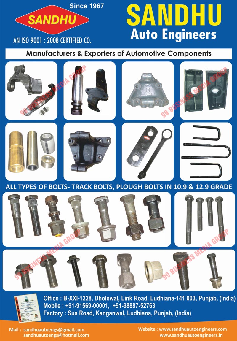 Automotive Components, Industrial Fasteners, Parabolic Leaf Springs, Bolts, Track Bolts, Plough Bolts