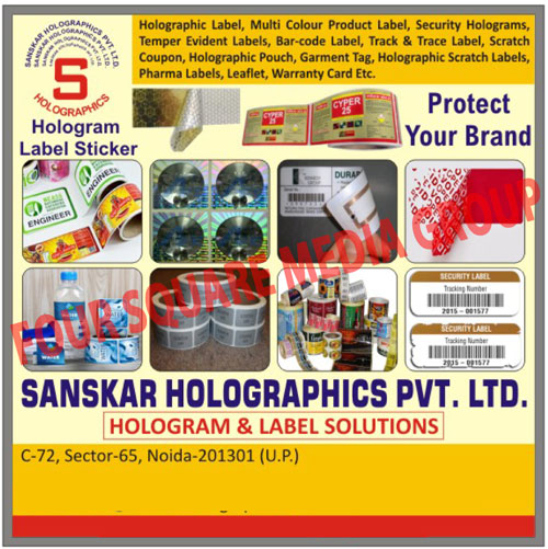 Hologram Label Stickers, Holographic Labels, Multi Colour Product Labels, Security Holograms, Temper Evident Labels, Barcode Labels, Track Labels, Trace Labels, Scratch Coupons, Holographic Pouches, Garment Tags, Holographic Scratch Labels, Pharma Labels, Leaflet, Warranty Cards