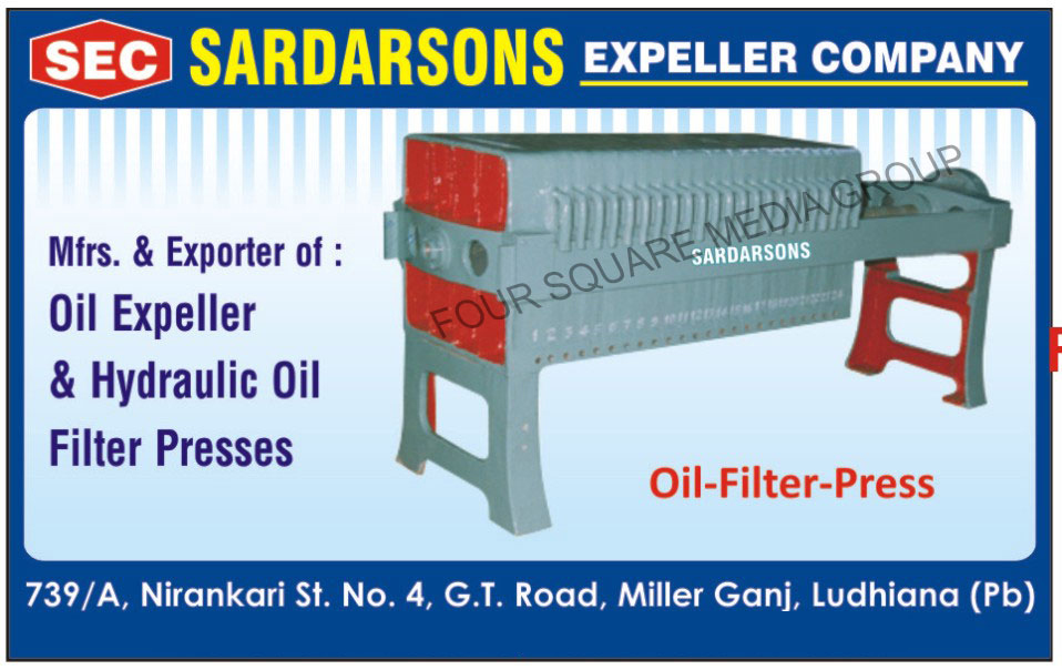 Oil Expeller Filter Presses, Hydraulic Oil Filter Presses, Oil Filter Presses