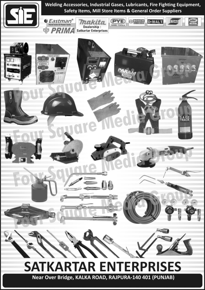 Welding Accessories, Industrial Gases, Lubricants, Fire Fighting Equipments, Safety Items, Mill Store Items, Safety Helmets, Safety Gloves, Safety Shoes, Safety Harness, Fire Extinguishers, Safety Products