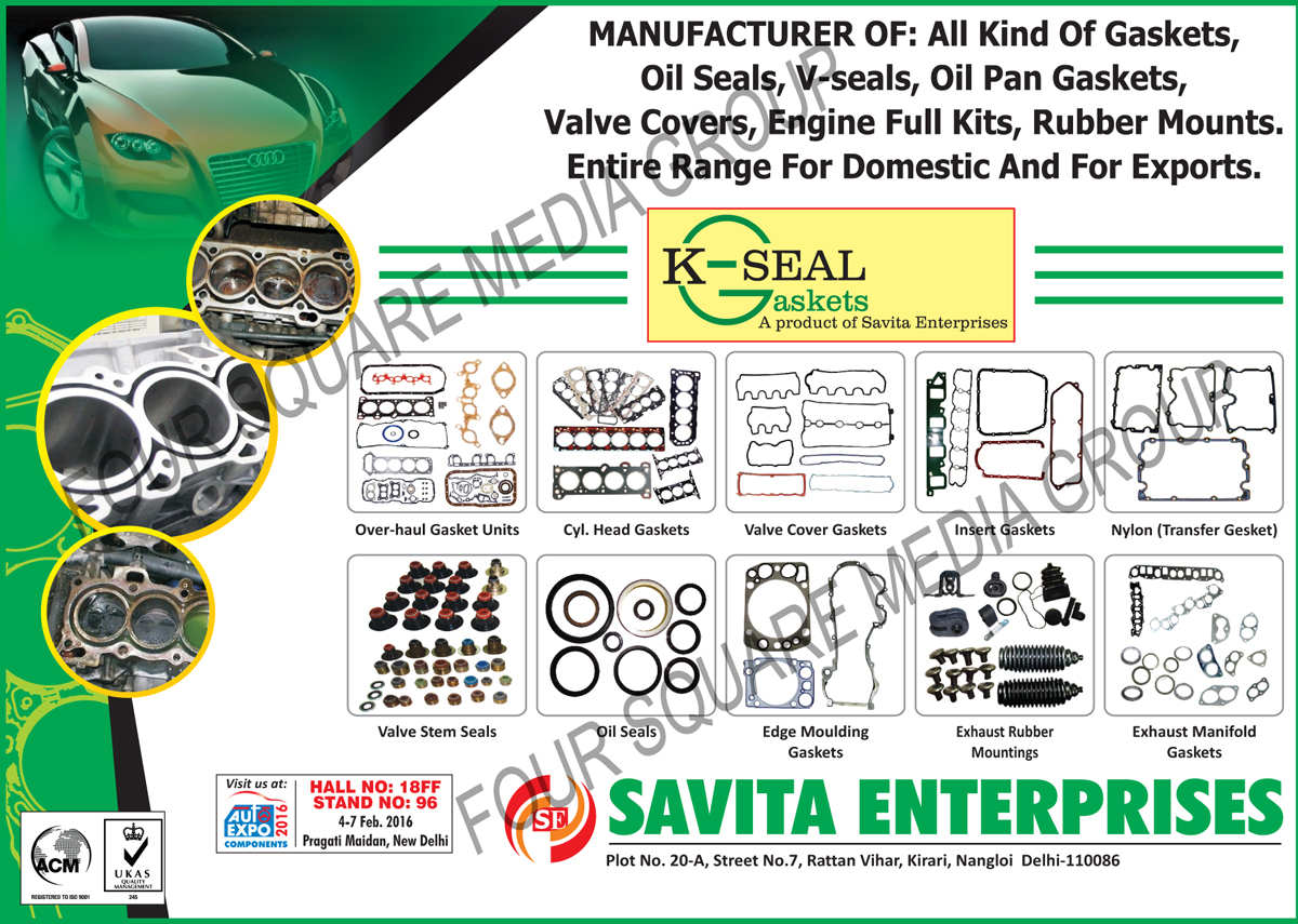 Gaskets, Oil Seals, V Seals, Oil Pan Gaskets, Valve Covers, Engine Full Kits, Rubber Mounts, Cylinder Head Gaskets, Overhaul Gasket Units, Valve Cover Gaskets, Valve Stem Seals, Nylon Gasket, Transfer Gasket, Edge Moulding Gaskets, Insert Gaskets, Exhaust Rubber Mountings, Exhaust Manifold Gaskets