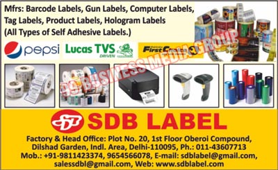 Barcode Labels, Gun Labels, Computer Labels, Tag labels, Products labels, Hologram Labels