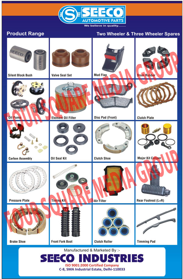 Automotive Silent Block Bushes, Automotive Valve Seal Sets, Automotive Mud Flaps, Automotive Drum Rubbers, Automotive Oil Pumps, Automotive Element Oil Filters, Automotive Front Disc Pads, Automotive Clutch Plates, Automotive Carbon Assemblies, Automotive Oil Seal Kits, Automotive Clutch Shoes, Automotive Major Kit Calipers, Automotive Pressure Plates, Automotive Timing Kits, Automotive Air Filters, Automotive Rear Footrests, Automotive Brake Shoes, Automotive Front Fork Boots, Automotive Clutch Rollers, Automotive Timing Pads, Two Wheeler Spare Parts, Three Wheeler Spare Parts, Automotive Spare Parts