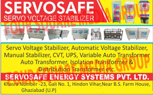 Servo Voltage Stabilizers, Automatic Voltage Stabilizers, Manual Stabilizers, CVT Transformers, UPS Transformers, Variable Auto Transformers, Auto Transformers, Isolation Transformers, Distribution Transformers