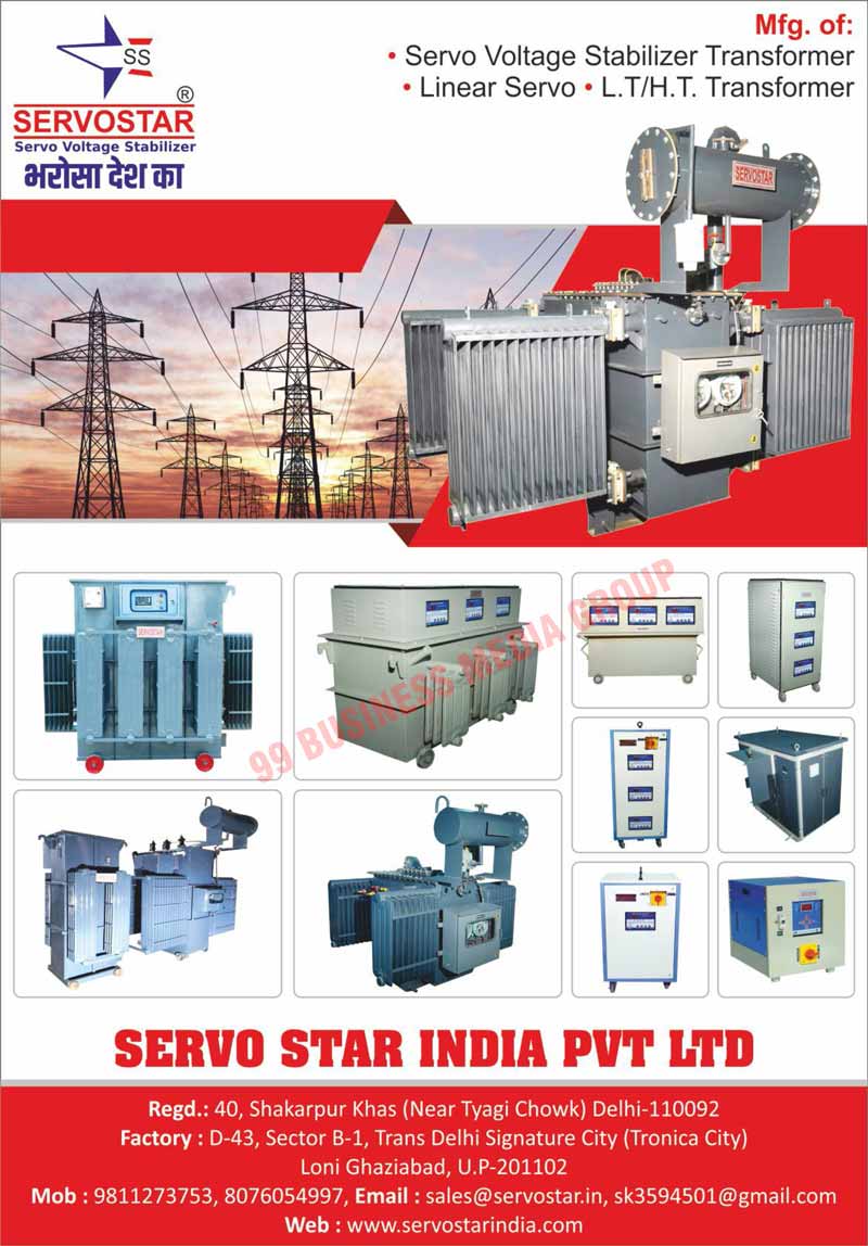 Servo Voltage Stabilizers, Automatic Voltage Stabilizers, Manual Voltage Stabilizers, UPS, Inverters, Variac Transformers, Transformers, Step Down Transformers, Stepdown Transformers, Isolation Transformers, Variable Transformers, Servo Oil Cooled Stabilizers, Air Cooled Servo Stabilizers, UPS, Distribution Transformers, Servo Voltage Stabilizer Transformers, Linear Servo Transformers, LT Transformers, HT Transformers