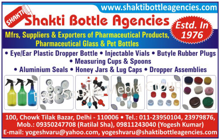 Pharmaceutical Products, Pharmaceutical Glasses, Pet Bottles, Eye Plastic Dropper Bottles, Ear Plastic Dropper Bottles, Injectable Vials, Butyl Rubber Plugs, Measuring Cups, Measuring Spoons, Aluminium Seals, Honey Jars, Lug Caps, Dropper Assemblies,Plastic Bottles, Plastic Products, Plastic Pharmaceutical Products, Caps, Seals, Plastic Self Sealing Caps, Dropping Bottles, Assembled Dropper, Ampule Holder, Amber Glass Bottles, Aluminum Seals