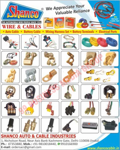 Automotive Electrical Parts, Automotive Wires, Automotive Cables, Automotive Battery Cables, Automotive Battery Terminals, Automotive Wiring Harness Sets, Automotive Wire Harness Sets, Automotive Solenoid Switches, Automotive Wiring Clips, Jumper Cable Sets, Automobile Wires, Automobile Cables, Auto Cables, Battery Cables, Wiring Harness Sets, Battery Terminals, Electrical Parts