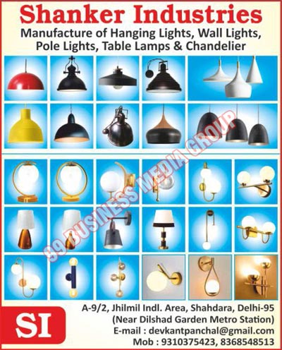 Hanging Lights, Wall Lights, Pole Lights, Table Lamps, Table Chandeliers