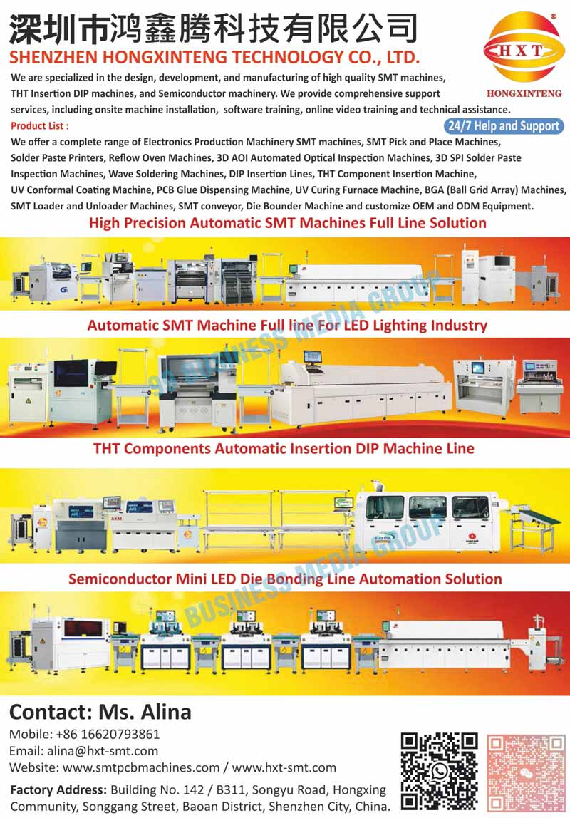 SMT Machines, THT Insertion Dip Machines, Semiconductor Machineries, Electronic Production Machineries, SMT Pick and Place Machines, Solder Paste Printers, Reflow Oven Machines, 3D AOI Automated Optical Inspection Machines, 3D SPI Solder Paste Inspection Machines, Wave Soldering Machines, DIP Insertion Lines, THT Component Insertion Machines, UV Conformal Coating Machines, PCB Glue Dispensing Machines, UV Curing Furnace Machines, Ball Grid Array Machines, SMT Loader Machines, SMT Unloader Machines, SMT Conveyor Machines, Die Bounder Machines, OEM Equipments, ODM Equipments, High Precision Automatic SMT Machine Full Line Solutions, Led Light Automatic SMT Machine Full Lines, THT Components Automatic Insertion DIP Machine Lines, Semiconductor Mini Led Die Bonding Line Automation Solutions