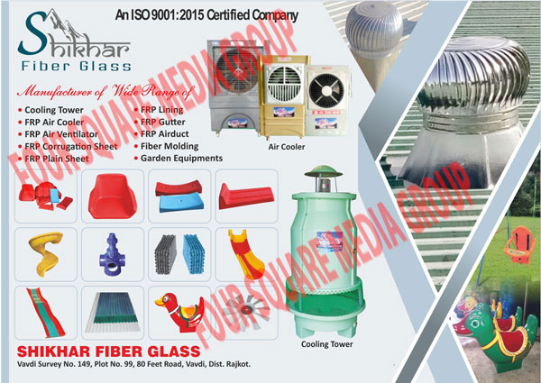 Cooling Towers, FRP Air Coolers, FRP Air Ventilators, FRP Corrugation Sheets, FRP Plain Sheets, FRP Linings, FRP Gutters, FRP Airducts, Fiber Moldings, Garden Equipments, Air Coolers