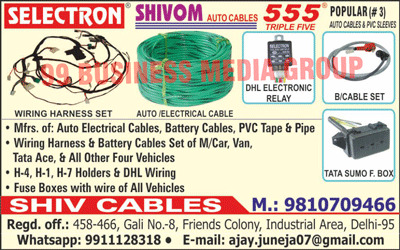 Automotive Cables, Inverter Wires, PVC Tapes, Automotive Pipes, Wiring Harness, MARUTI 800 Wire Harnesses, VAN Harnesses, GYPSY Wire Harnesses, TATA SUMO Wire Harnesses, Power Generator Wire Harnesses, CNG Vehicle Wire Harnesses, Air Conditioner Wire Harnesses, MARUTI 800 Battery Cable Sets, VAN Battery Cable Sets, GYPSY Battery Cable Sets, TATA SUMO Battery Cable Sets, Air Conditioner Battery Cable Sets, Power Generator Battery Cable Sets, CNG Vehicle Battery Cable Sets, Automotive DHL Wirings, Vehicle Holders, Automotive Fuse Boxe Wires, CAR Fuse Boxes, VAN Fuse Boxes, MAHINDRA Fuse Boxes, TATA Sumo Fuse Boxes, Fuse Boxes, Automotive Relays, DHL Electronic Relays, Automotive Wire Harness Sets, Wiring Harness Sets, Auto Electrical Cables, Automotive Electrical Cables, TATA ACE Wire Harness, TATA ACE Battery Cables, Automotive Wire Harness, Four Wheeler Wire Harness, 4 Wheeler Wire Harness, Automotive Battery Cables, 4 Wheeler Battery Cables, Four Wheeler Battery Cables, Automotive Holders, H4 Holders, H1 Holders, H7 Holders, Auto Cables, Electrical Cables, PVC Sleeves