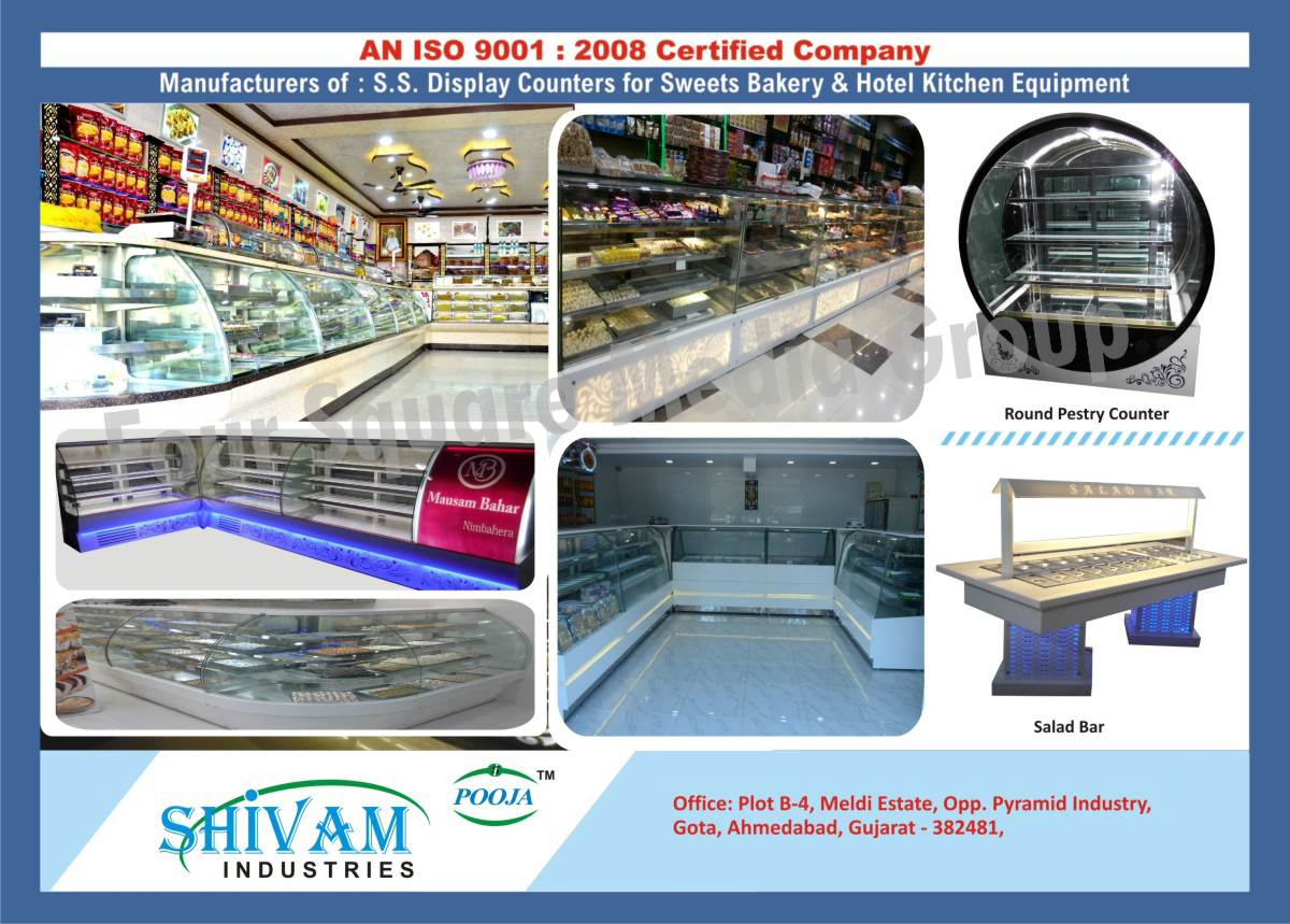 Stainless Steel Counter For Sweets, Stainless Steel Counter For Bakery, Hotel Kitchen Equipments, Fast Food Counters, Pizza Ovens, Baji Pav Counters, Pav Bhaji Counter, Bain Marie, Pizza Makeline Under Counters, Vertical Fridge, Water Coolers, Double Gas Range, Chinese Gas Range, Salad Bars, Khaman Machines, Dish Landing Trolleys, Shelf Racks, Working Table For Hotels